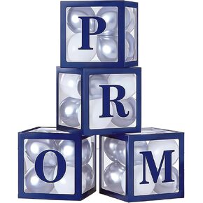 4 قطع من صناديق الحفلات الراقصة بأحرف مقاس 11.8 × 11.8 × 11.8 بوصة، صناديق بالونات شفافة فضية اللون مع 20 بالونة لديكورات الحفلة الراقصة 2026 in Kuwait