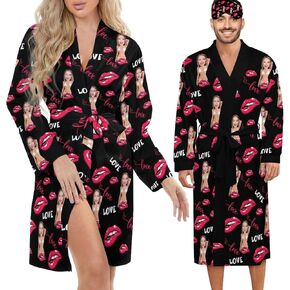 Personalized Robes For Women Men, Custom Bathrobe With Faces, Custom Pajamas Nightgowns Gift For Couples in Kuwait