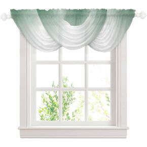 Hunter Green White Ombre Waterfall Valance for Windows/Living Room/Bedroom, Modern Abstract Gradient Color Art Sheer Swag Valances Rod Pocket Curtains Kitchen Bathroom Window Treatment 3 Panels in Saudi Arabia