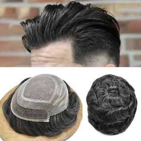 Male Hair Replacement System Mens Toupee Unit French Lace Front Monofilament Poly Skin Hairpiece Wigs for Men 440# Medium Brown+40% Gray120% Med-light to Medium Density in Saudi Arabia