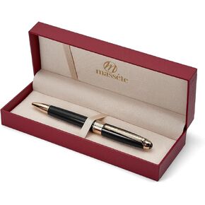 Massete Venero Executive Classic Luxury Ballpoint Pen, Glossy Black with 23K Gold Plated Trim, Twist to Open, Presented in Gift Box, Extra Refill Included, Medium Tip, Black Ink - Custom Engraved in Kuwait