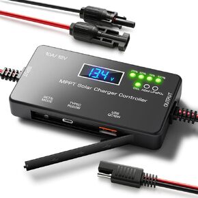 MPPT Solar Charge Controller 12V 10A, Solar Panel Regulator with LCD Display, Type-C & USB Charging Ports, Compatible with LiFePO₄, Lithium, Gel, AGM Battery for RV Boat Marine Off-Grid System in Kuwait