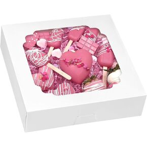 10 قطع من صناديق المخبوزات من موريتو، 10 × 10 × 2.5 بوصة صناديق فطائر بيضاء مع نافذة، صناديق مكافآت للكب كيك والدونات والشوكولاتة المغطاة بالفراولة in Kuwait