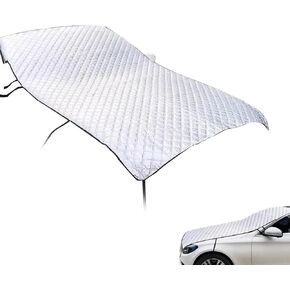 Half Car Cover, Winter Anti-freeze Snow Shield for Windshield Hood Rearview Mirror, Thicken Foldable Outdoor Protector with Fastening Strap, All-season Reflector Cloth for Cars (Silver) in Kuwait
