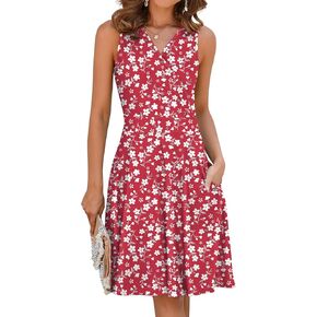 فساتين Naggoo للشمس للنساء صيفية كاجوال ملفوفة صناعيًا ورقبة على شكل حرف V فستان قصير بدون أكمام مع جيوب in Kuwait