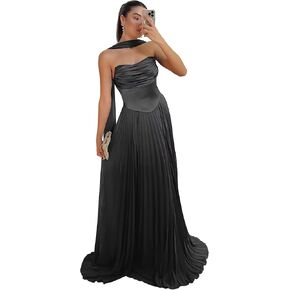 Rjer Strapless Bridesmaid Dresses with Scarf Satin and Chiffon A-Line Ruched Pleated Wedding Guest Dress Long for Women in Kuwait