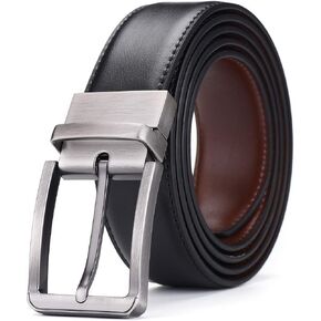 Men's Genuine Leather Reversible Belt Size 36-38 - Black and Brown Dress Belt for Men, Rotatable Buckle, Trim to Fit Custom Size, Casual & Formal Accessory by THS in Saudi Arabia