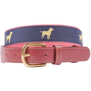 Country Club Prep Yellow Lab Tab Belt for Men | Genuine Leather | Anti-Scratch Brass Buckle | 8 Multiple Sizes - Navy in Kuwait