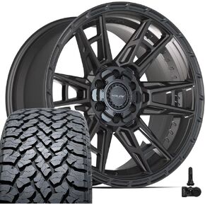 4PLAY Wheels 4PS20 20 Inch Rims and Tires Fit 6x135 & 6x139.7 20x9 Satin Black - TS-37 AT 275/55-20 (Set of 4) in Kuwait