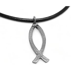 FORGIVEN JEWELRY Jesus Fish Large Ichthus Dark Metal Necklace in Kuwait