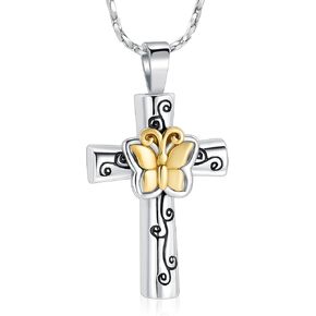 Butterfly Cross Urn Necklace for Ashes Birthstone Cremation Jewelry for Men Women Ashes Pendant Keepsake Memorial Ash Jewelry in Kuwait
