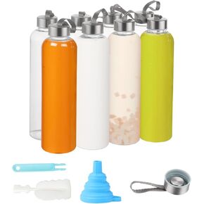 4 عبوات من زجاجات المياه الشفافة مع أغطية من الفولاذ المقاوم للصدأ سعة 27 أونصة قابلة لإعادة الاستخدام وللسفر وتخزين المشروبات والعصائر والعصائر (4) in Kuwait