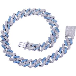 ICEDIAMOND 20mm Dual Colors Zirconia Iced Out Miami Cuban Chain Necklace, Prong Setting Blue-Clear Simulated Diamonds Heavy Luxury Rapper Chains, White Gold Plated Hip Hop Jewelry for Men Women in Kuwait