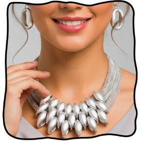 Statement Necklace Set, Gold Leaf Design with Mesh Chain, Matching Drop Earrings in Saudi Arabia