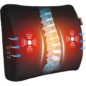 Beleduc Lumbar Support Pillow for Office Chair - Heated Back Support Pillow with Vibration Massage, Ergonomic Back Massager for Chair, Adjustable Vibration, 2 Heat Levels, Gifts in Kuwait