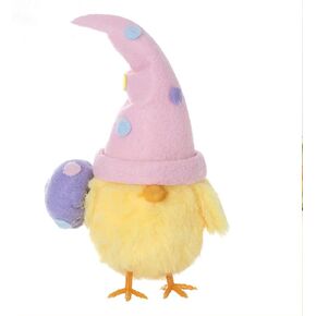 دمى زينة عيد الفصح تمثال كتكوت مع قبعة منقطة، زينة كتكوت صفراء قطيفة مع بيضة أرجوانية، 6.8 × 4.5 × 3.2 بوصة، ديكور حفلات العطلات in Kuwait