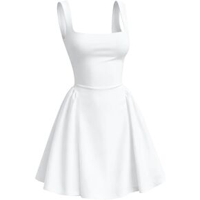 XXTAXN Women's Sexy Square Neck Tank Sleeveless Corset Club Night Ruffle A Line Mini Dress in Kuwait