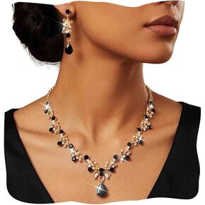 Black Rhinestone Necklace and Earring Crystal Wedding Jewelry Set for Women in Kuwait