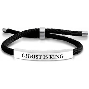Christ is King Christian Bracelet Baptism Gifts for Boys Adjustable Waterproof Black Braided Cotton Cord, Stylish & Comfortable for Casual Wear Christian Gift For Men in Kuwait