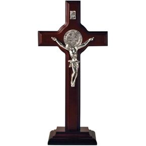 San Francis Imports St Benedict Crucifix Wooden Table Cross With Base - Handmade Saint Benedict Cross Decor - Catholic Crucifix - 9.5 Inches - Made in Italy-Dark Cherry Wood in Kuwait