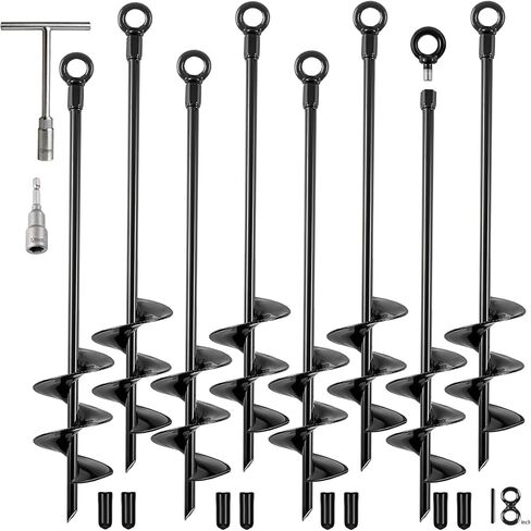 مرساة أرضية شديدة التحمل، طقم مرساة أرجوحة مقاس 45.72 سم، 4 قطع برغي في مراسي أرضية أوتاد ترامبولين، مرساة معدنية عالية الرياح لسقيفة خيمة مرآب لتأمين الحيوانات والتخييم والمنزل المتنقل in Kuwait