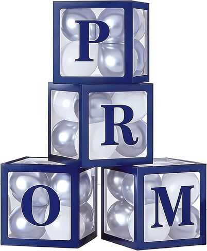 4 قطع من صناديق الحفلات الراقصة بأحرف مقاس 11.8 × 11.8 × 11.8 بوصة، صناديق بالونات شفافة فضية اللون مع 20 بالونة لديكورات الحفلة الراقصة 2026 in Kuwait