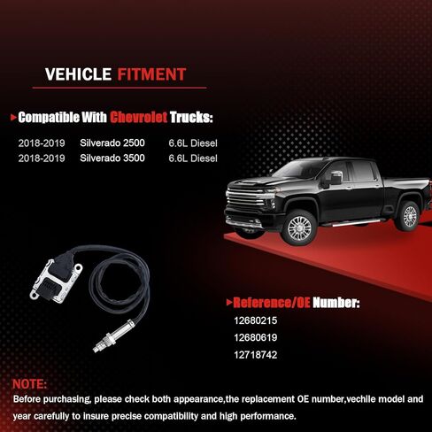 12680619 NOx Sensor Compatible with Chevrolet 2018-2019 Chevy Silverado 2500, Upstream Nitrogen Oxide Sensor Fits for Chevy 18-19 Silverado 3500, 6.6L Diesel, Replace OE# 12718742 12680215 in Kuwait
