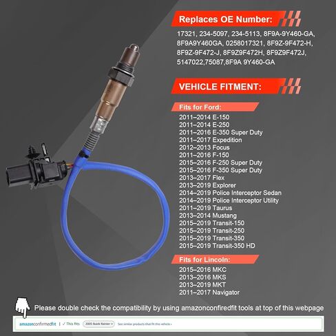 استبدال مستشعر الأكسجين لـ 17321، مستشعر O2 المنبع، 6 أسلاك ساخنة، استبدال OEM مناسب مباشرة لفورد F-150/Explorer/Expedition/Transit 150 250 350/Taurus/Mustang، Lincoln Navigator/MKC/MKS/MKT in Kuwait