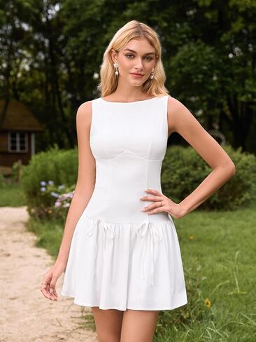 Womens Summer Mini Dress Boat Neck Elegant A Line Cocktail Graduation Short Dress for Women 2026 in Saudi Arabia