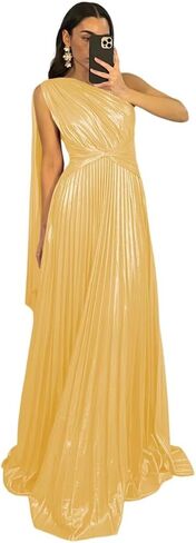Elegant Vintage Prom Dresses Pleated A Line One Shoulder Satin Long Formal Party Dress for Women RON040 in Saudi Arabia
