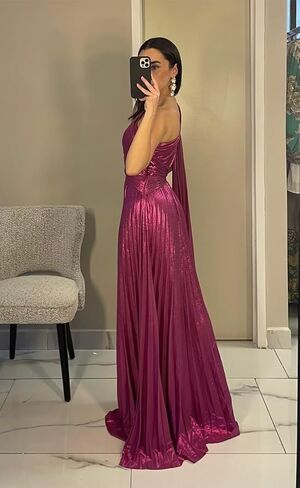 Elegant Vintage Prom Dresses Pleated A Line One Shoulder Satin Long Formal Party Dress for Women RON040 in Saudi Arabia