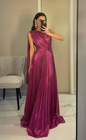 Elegant Vintage Prom Dresses Pleated A Line One Shoulder Satin Long Formal Party Dress for Women RON040 in Saudi Arabia