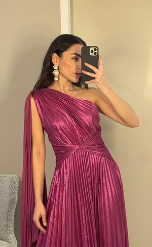Elegant Vintage Prom Dresses Pleated A Line One Shoulder Satin Long Formal Party Dress for Women RON040 in Saudi Arabia