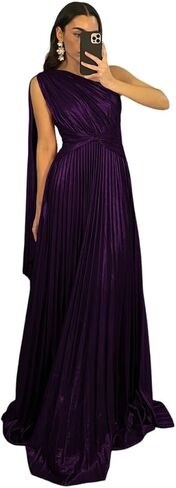 Elegant Vintage Prom Dresses Pleated A Line One Shoulder Satin Long Formal Party Dress for Women RON040 in Saudi Arabia