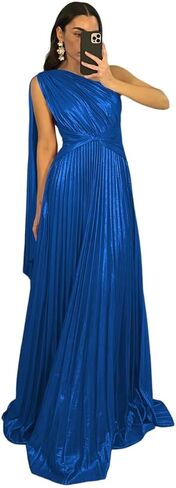 Elegant Vintage Prom Dresses Pleated A Line One Shoulder Satin Long Formal Party Dress for Women RON040 in Saudi Arabia