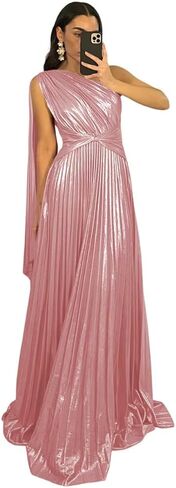 Elegant Vintage Prom Dresses Pleated A Line One Shoulder Satin Long Formal Party Dress for Women RON040 in Saudi Arabia