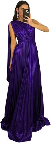 Elegant Vintage Prom Dresses Pleated A Line One Shoulder Satin Long Formal Party Dress for Women RON040 in Saudi Arabia