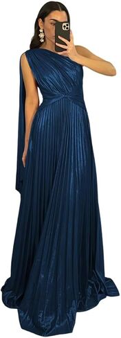 Elegant Vintage Prom Dresses Pleated A Line One Shoulder Satin Long Formal Party Dress for Women RON040 in Saudi Arabia