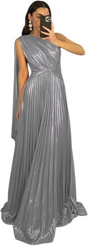 Elegant Vintage Prom Dresses Pleated A Line One Shoulder Satin Long Formal Party Dress for Women RON040 in Saudi Arabia