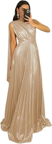 Elegant Vintage Prom Dresses Pleated A Line One Shoulder Satin Long Formal Party Dress for Women RON040 in Saudi Arabia