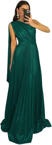 Elegant Vintage Prom Dresses Pleated A Line One Shoulder Satin Long Formal Party Dress for Women RON040 in Saudi Arabia