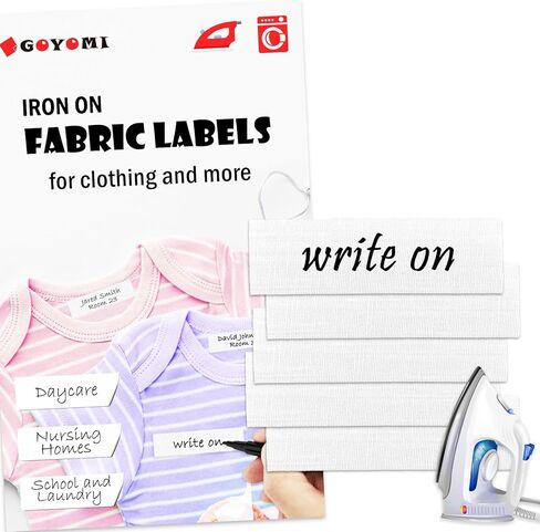 100 Pcs Iron on Fabric Labels, Writable Iron on Clothing Labels, Name Tags for Daycare, Nursing Home, Camp, School, Laundry, Organizing, Washer & Dryer Safe in Kuwait