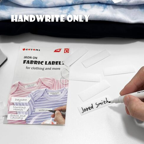 100 Pcs Iron on Fabric Labels, Writable Iron on Clothing Labels, Name Tags for Daycare, Nursing Home, Camp, School, Laundry, Organizing, Washer & Dryer Safe in Kuwait