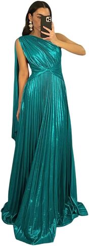 Elegant Vintage Prom Dresses Pleated A Line One Shoulder Satin Long Formal Party Dress for Women RON040 in Kuwait