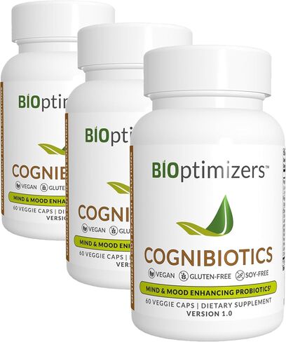 BiOptimizers Cognibiotics Probiotic Brain Supplement - Helps Support Mood, Better Focus, Memory, Mental Clarity - 60 Capsules in Kuwait