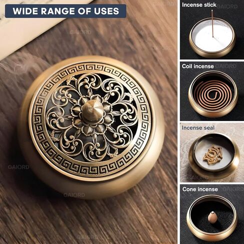 GAIORD 29 Pcs Brass Powder Incense Burner Kit, Incense Making Kit, Incense Powder with Incense Stick Holder(Stick/Cone/Coil Incense) Ash Catcher Tray As Gift for Yoga and Meditation (Glod) in Kuwait