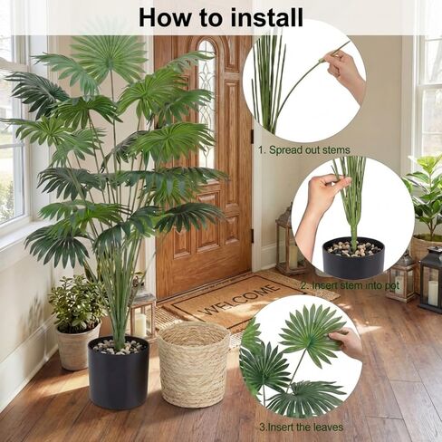 Giegxin 16 Pcs 31'' Artificial Palm Tree Plant Set 8 Tall Fake Tropical Palm Tree in Pot and 8 Woven Basket Faux Fake Plants 24 and 18 Decorative Leaves for Indoor Outdoor Front Porch Home Decor in Saudi Arabia