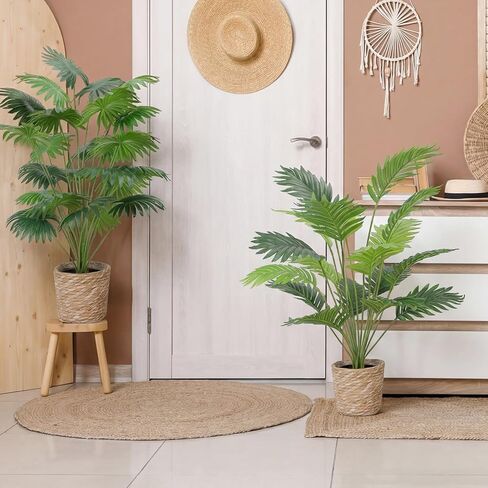 Giegxin 16 Pcs 31'' Artificial Palm Tree Plant Set 8 Tall Fake Tropical Palm Tree in Pot and 8 Woven Basket Faux Fake Plants 24 and 18 Decorative Leaves for Indoor Outdoor Front Porch Home Decor in Saudi Arabia