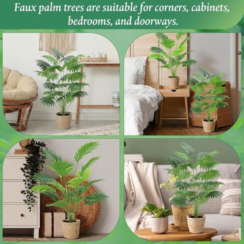 Giegxin 16 Pcs 31'' Artificial Palm Tree Plant Set 8 Tall Fake Tropical Palm Tree in Pot and 8 Woven Basket Faux Fake Plants 24 and 18 Decorative Leaves for Indoor Outdoor Front Porch Home Decor in Saudi Arabia