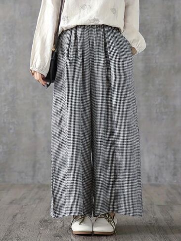 Retro-Style Wide-Leg Straight-Leg Pants with a Black and White Checkered Pattern and a Relaxed fit. in Saudi Arabia